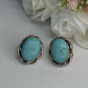Vintage Elegant 925 Sterling Silver Turquoise Earrings Length 0.93 Inch