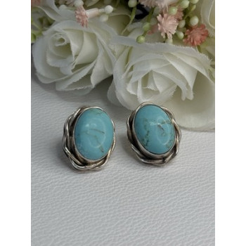 Vintage Elegant 925 Sterling Silver Turquoise Earrings Length 0.93 Inch