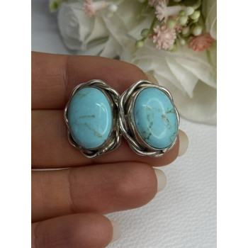 Vintage Elegant 925 Sterling Silver Turquoise Earrings Length 0.93 Inch