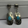Vintage Native American 925 Sterling Turquoise Silver Earrings Length 1.90 Inch