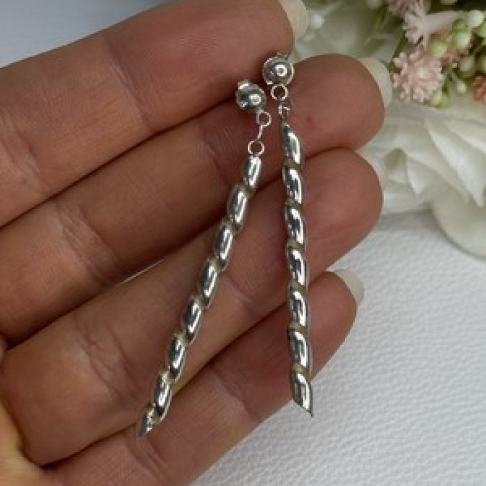 Art Design 925 Sterling Silver Earrings Length 2 Inch