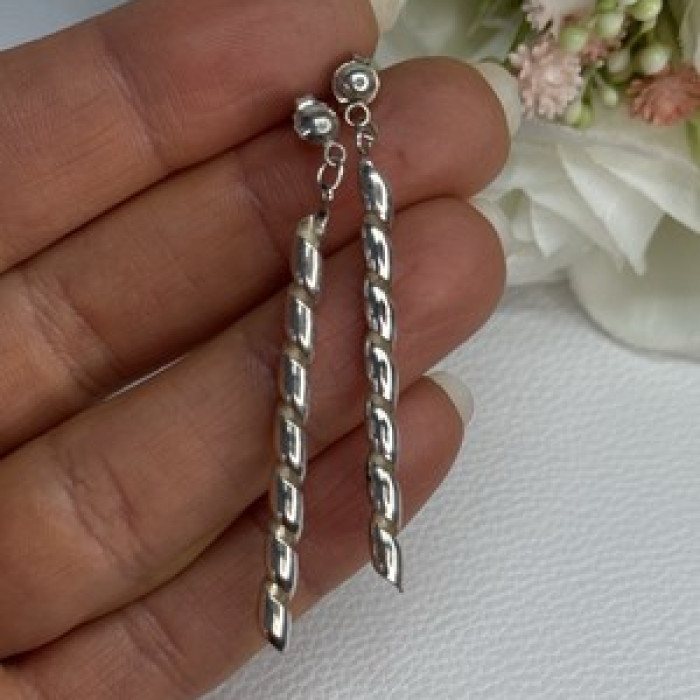 Art Design 925 Sterling Silver Earrings Length 2 Inch