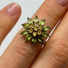 925 Sterling Silver Peridot & Citrine Flower Ring Size 4.5