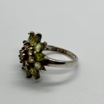 925 Sterling Silver Peridot & Citrine Flower Ring Size 4.5