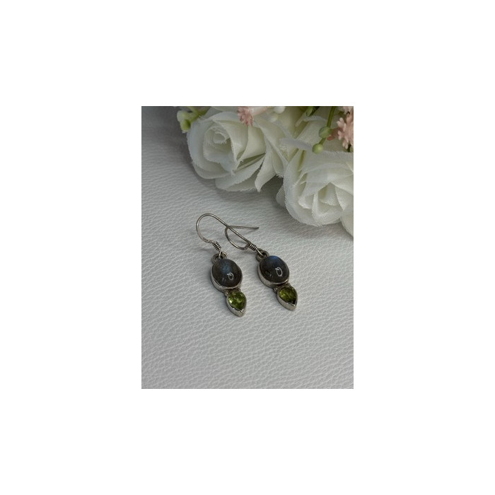 925 Sterling Silver Peridot & Moonstone Earrings Length 1.40 Inch