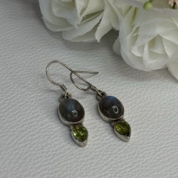 925 Sterling Silver Peridot & Moonstone Earrings Length 1.40 Inch