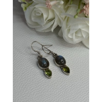 925 Sterling Silver Peridot & Moonstone Earrings Length 1.40 Inch