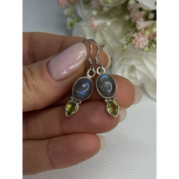 925 Sterling Silver Peridot & Moonstone Earrings Length 1.40 Inch