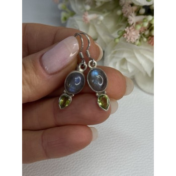 925 Sterling Silver Peridot & Moonstone Earrings Length 1.40 Inch