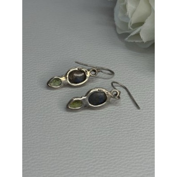925 Sterling Silver Peridot & Moonstone Earrings Length 1.40 Inch
