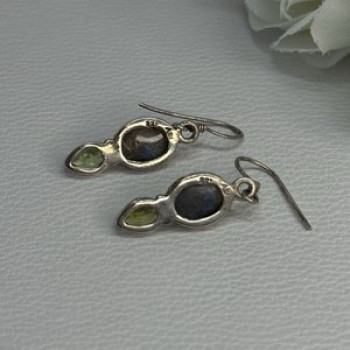 925 Sterling Silver Peridot & Moonstone Earrings Length 1.40 Inch