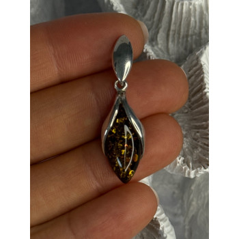 925 Sterling Silver Amber Pendant Length 1.50 Inch