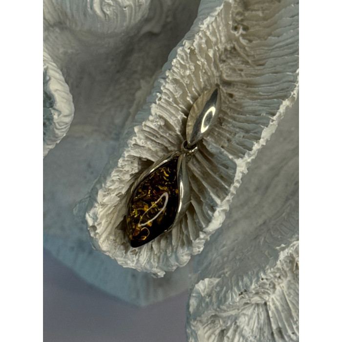 925 Sterling Silver Amber Pendant Length 1.50 Inch