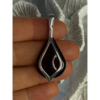 925 Sterling Silver Pyrope Garnet Pendant Length 1.90 Inch