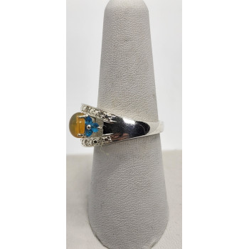 925 Sterling Silver With Opal, White Beryl (goshenite) & Zircon Ring Size 8