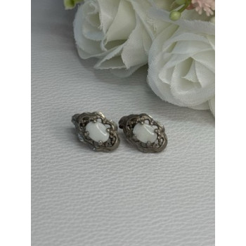 Vintage 925 Sterling Silver Opal Earrings Length 0.56 Inch