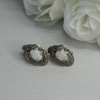 Vintage 925 Sterling Silver Opal Earrings Length 0.56 Inch