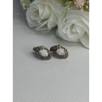 Vintage 925 Sterling Silver Opal Earrings Length 0.56 Inch