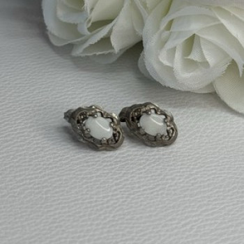 Vintage 925 Sterling Silver Opal Earrings Length 0.56 Inch