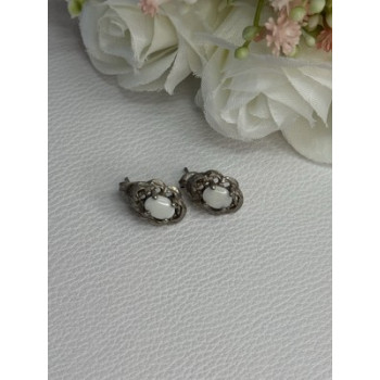 Vintage 925 Sterling Silver Opal Earrings Length 0.56 Inch