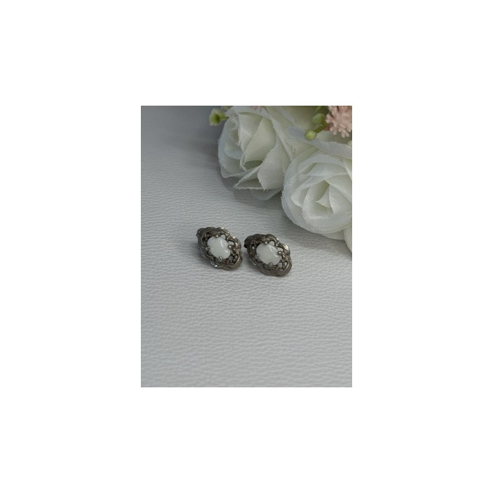 Vintage 925 Sterling Silver Opal Earrings Length 0.56 Inch