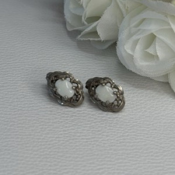 Vintage 925 Sterling Silver Opal Earrings Length 0.56 Inch
