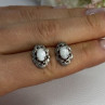 Vintage 925 Sterling Silver Opal Earrings Length 0.56 Inch