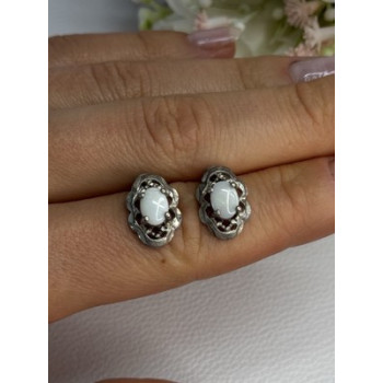 Vintage 925 Sterling Silver Opal Earrings Length 0.56 Inch