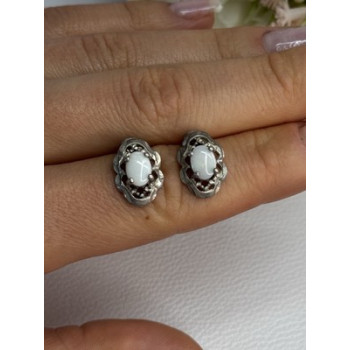 Vintage 925 Sterling Silver Opal Earrings Length 0.56 Inch