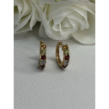 925 Sterling Silver Gold Plated Multicolor Stones Earrings Length 0.62 Inch
