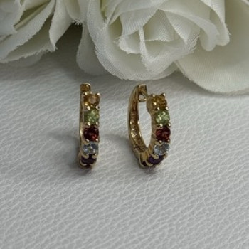 925 Sterling Silver Gold Plated Multicolor Stones Earrings Length 0.62 Inch