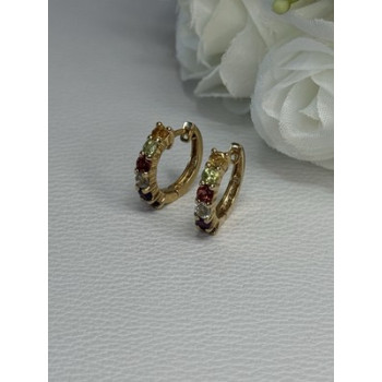 925 Sterling Silver Gold Plated Multicolor Stones Earrings Length 0.62 Inch