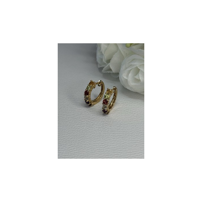 925 Sterling Silver Gold Plated Multicolor Stones Earrings Length 0.62 Inch