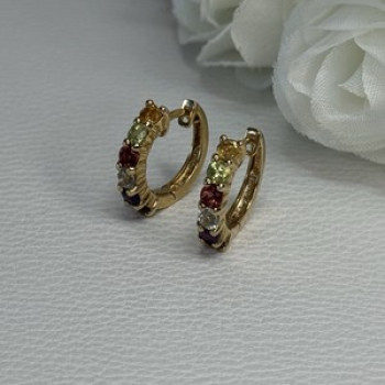 925 Sterling Silver Gold Plated Multicolor Stones Earrings Length 0.62 Inch