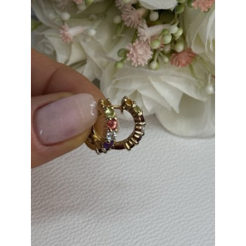 925 Sterling Silver Gold Plated Multicolor Stones Earrings Length 0.62 Inch