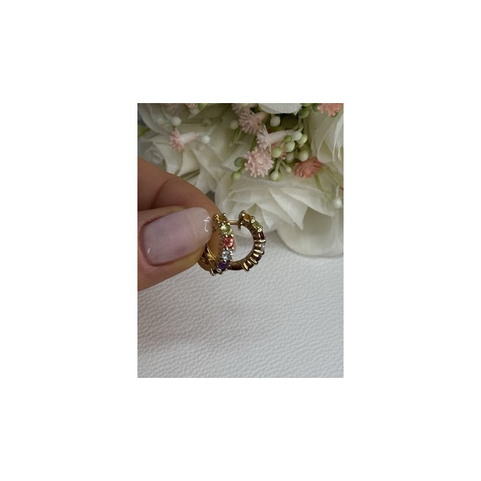 925 Sterling Silver Gold Plated Multicolor Stones Earrings Length 0.62 Inch