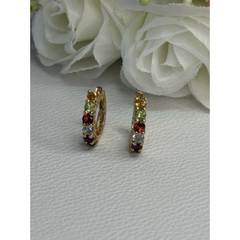 925 Sterling Silver Gold Plated Multicolor Stones Earrings Length 0.62 Inch