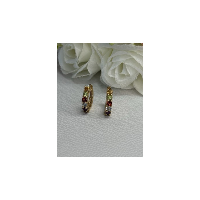 925 Sterling Silver Gold Plated Multicolor Stones Earrings Length 0.62 Inch