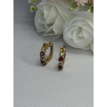 925 Sterling Silver Gold Plated Multicolor Stones Earrings Length 0.62 Inch