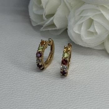 925 Sterling Silver Gold Plated Multicolor Stones Earrings Length 0.62 Inch