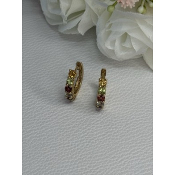 925 Sterling Silver Gold Plated Multicolor Stones Earrings Length 0.62 Inch