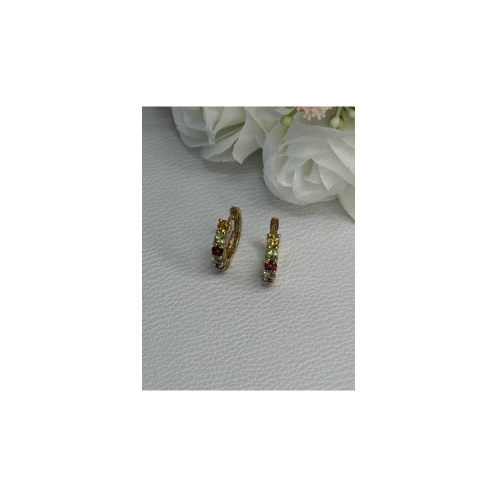 925 Sterling Silver Gold Plated Multicolor Stones Earrings Length 0.62 Inch