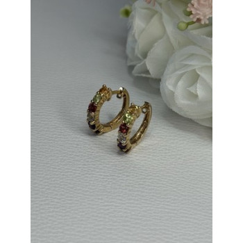 925 Sterling Silver Gold Plated Multicolor Stones Earrings Length 0.62 Inch