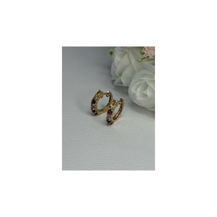 925 Sterling Silver Gold Plated Multicolor Stones Earrings Length 0.62 Inch