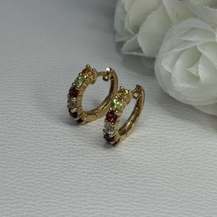 925 Sterling Silver Gold Plated Multicolor Stones Earrings Length 0.62 Inch