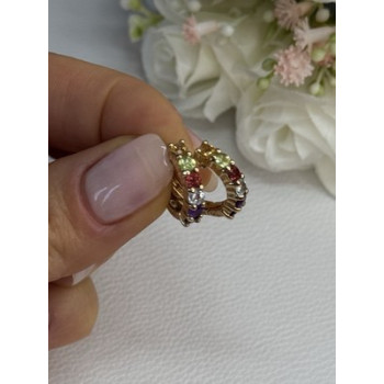 925 Sterling Silver Gold Plated Multicolor Stones Earrings Length 0.62 Inch