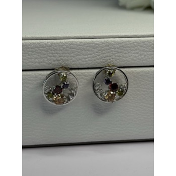 925 Sterling Silver Multicolor Spinel Earrings Length 0.65 Inch