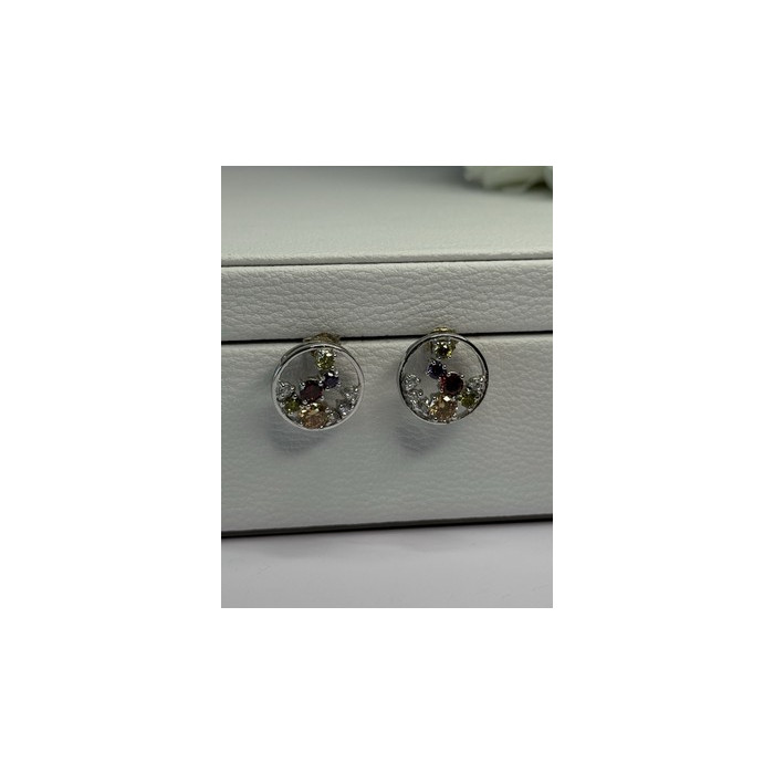 925 Sterling Silver Multicolor Spinel Earrings Length 0.65 Inch