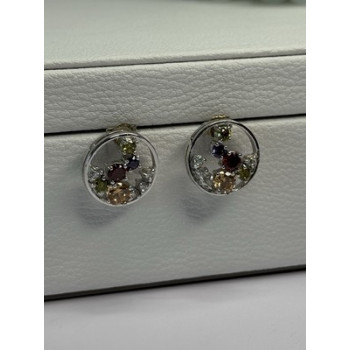 925 Sterling Silver Multicolor Spinel Earrings Length 0.65 Inch