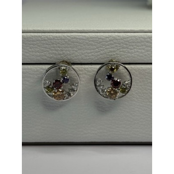 925 Sterling Silver Multicolor Spinel Earrings Length 0.65 Inch